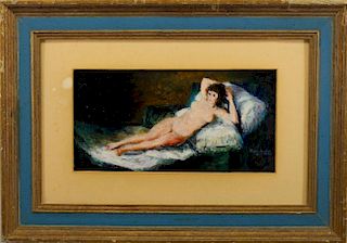 20th C. Signed Painting of Reclining Nude Woman