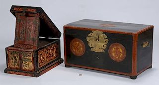 2 Asian Lacquered Chests, 19th c.