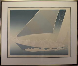 Signed 20th C Yachting Lithograph