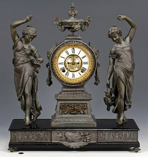 Ansonia Double Figural Clock, Fisher & Hunter