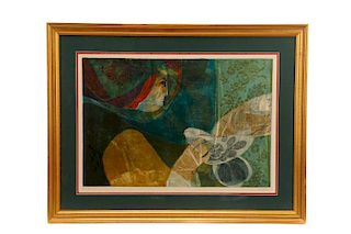 Sunol Alvar, "Woman w/ Doves" Signed Lithograph