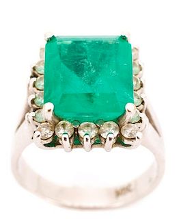 14k White Gold, Emerald & Diamond Ring, 5.9 Carat