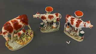 Pair of Cow Spill Vases, Cow & Calf Figure