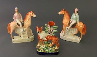 Staffordshire Riders on Horseback & Fox Spill Vase