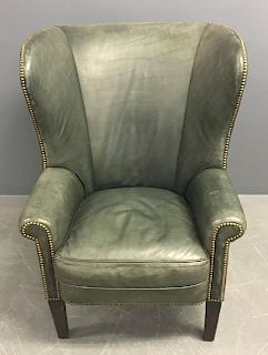 Ralph Lauren Green Leather Wing Chair