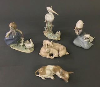 Five Lladro Porcelain Animal Figurines