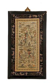 Chinese Silk Embroidered Textile Panel, Framed