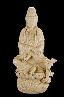 Large Chinese Blanc De Chine Figure of Guanyin