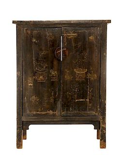 Chinese Lacquered Cabinet w/Scholarly Objects