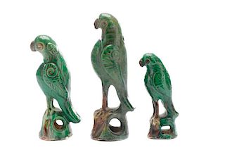 Group of 3 Chinese Green Glazed Ceramic Birds