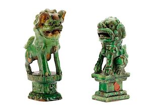 Two Chinese Green Glazed Ceramic Foo Dogs