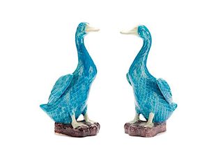 Pair of Chinese Porcelain Blue Glazed Ducks