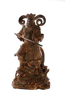 Large Gilt Metal Chinese Figure of a Warrior