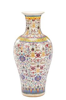 Chinese Enameled Floral Motif Oversized Vase