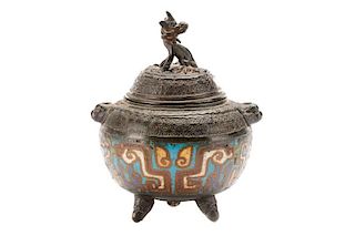 Japanese Champleve and Bronze Censer