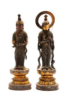 Pair of Japanese Carved Wood Buddhistic Figures
