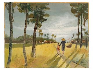 M.L. Poum Malakoul, Thai Landscape w/Figures, 1960