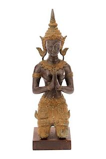 Thai Thepphanom Bronze Kneeling Figure