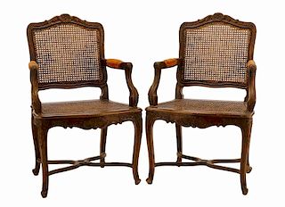 Pair,  Provincial Style Caned Fauteuils