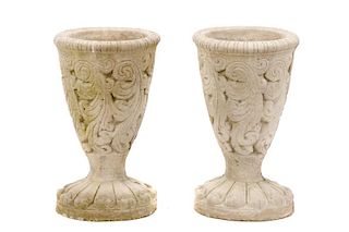 Pair of Cast Stone Footed Garden Jardinieres
