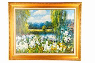 Sang M. Lee, "Flowering Pond", Oil on Canvas