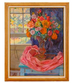 Alden Baker, "Still Life on Table" Oil on Canvas