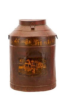 Large Tole Chinoiserie Decorated Coffee Canister
