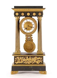 French Empire Style Ebonized Portico Clock