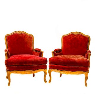 Pair, Louis XV Style Painted Bergere Chairs