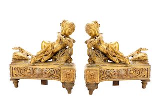 Pair, Louis XV Style Bronze Figural Chenets