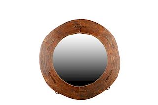 Large Rustic Circular Wood & Iron Mirror