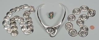3 Silver Necklaces & Enamel Ring
