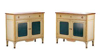 Pair, Simulated Marble Buffet Side Cabinets