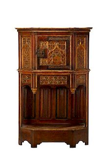Gothic Revival Gilt & Polychrome Cabinet on Stand