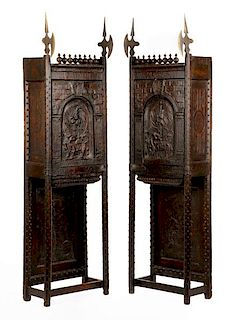 Pair, Highly Unusual Gothic Style Cabinets, 19th C
