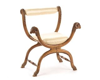 French Louis XVI Figural Rams Head Curule Chair
