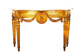 Louis XVI Style Giltwood Marble Top Console Table
