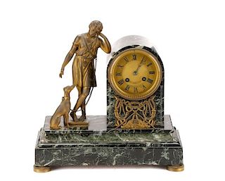 French Bronze & Marble Figural Mantel Clock