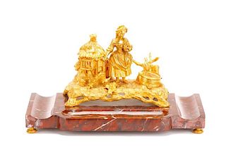 French Gilt Bronze & Marble Figural Double Encrier