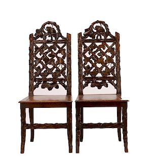 Pair, English Victorian Trellis Cottage Chairs