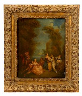 Manner of Watteau, Lovers in Garden, Oil Painting