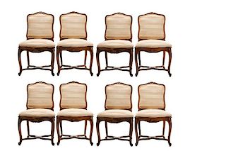 Set, 8 Walnut Louis XV Style Dining Chairs