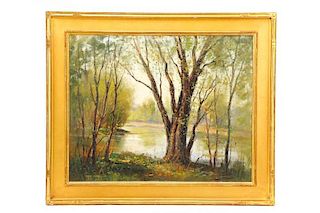 Wayne Beam Morrell, "Woodland Pond in Spring," O/B
