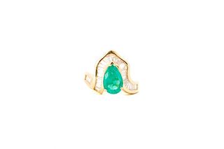 14k Yellow Gold, Emerald, & Diamond Ring