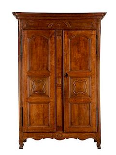 French Provincial Two-Door Oak Armoire