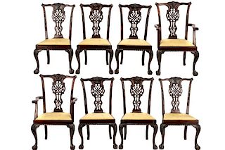 Set, 8 Chippendale Style Dining Chairs, 19th C.