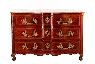French Provincial Louis XV Marble Top Commode