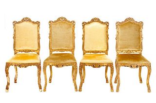 Set, 4 Florentine Giltwood Dining Chairs