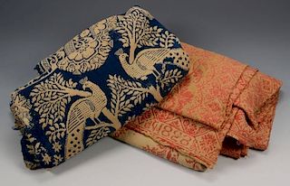 2 Jacquard Coverlets, Red & Blue