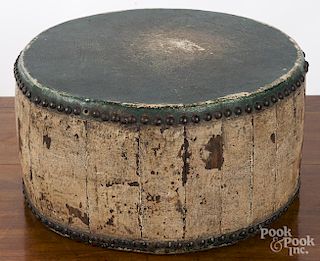 Painted wood drum, 19th c., 6 1/2'' x 12''.